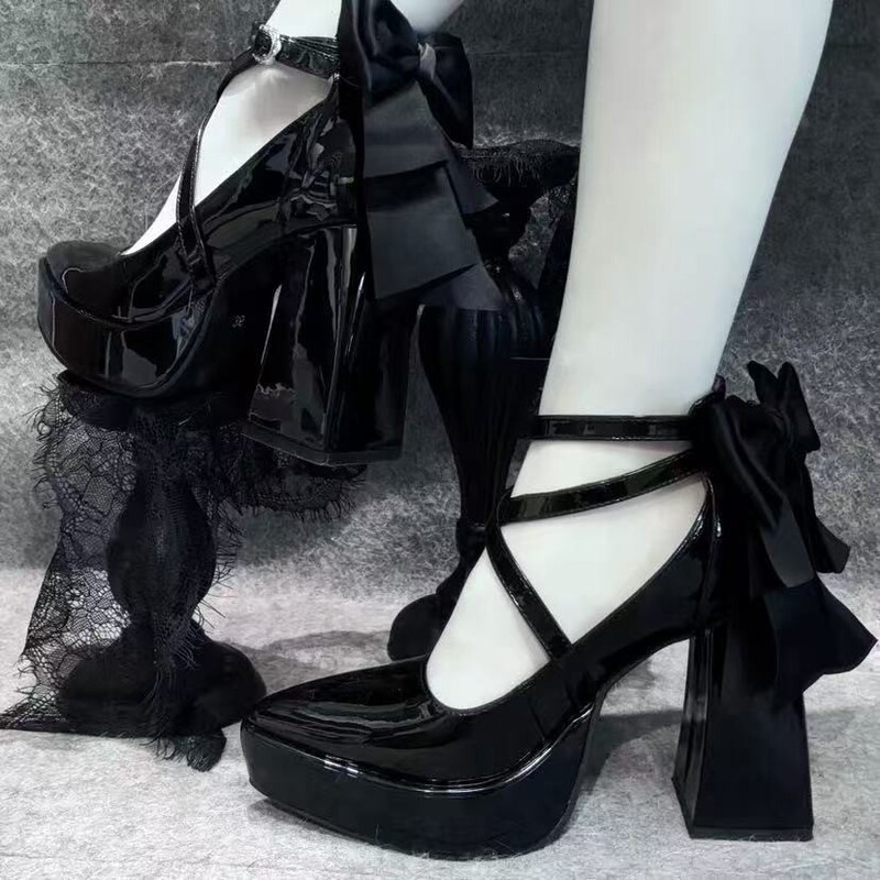 2025 New Export Large Size 11cm Waterproof Platform Pointed Toe High Heels Gothic Style Lolita Shoes