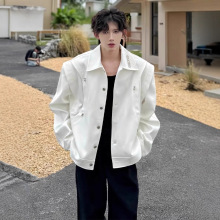 cleanfit白色短款拼接外套男款痞帅高级感男装设计感解构机车夹克