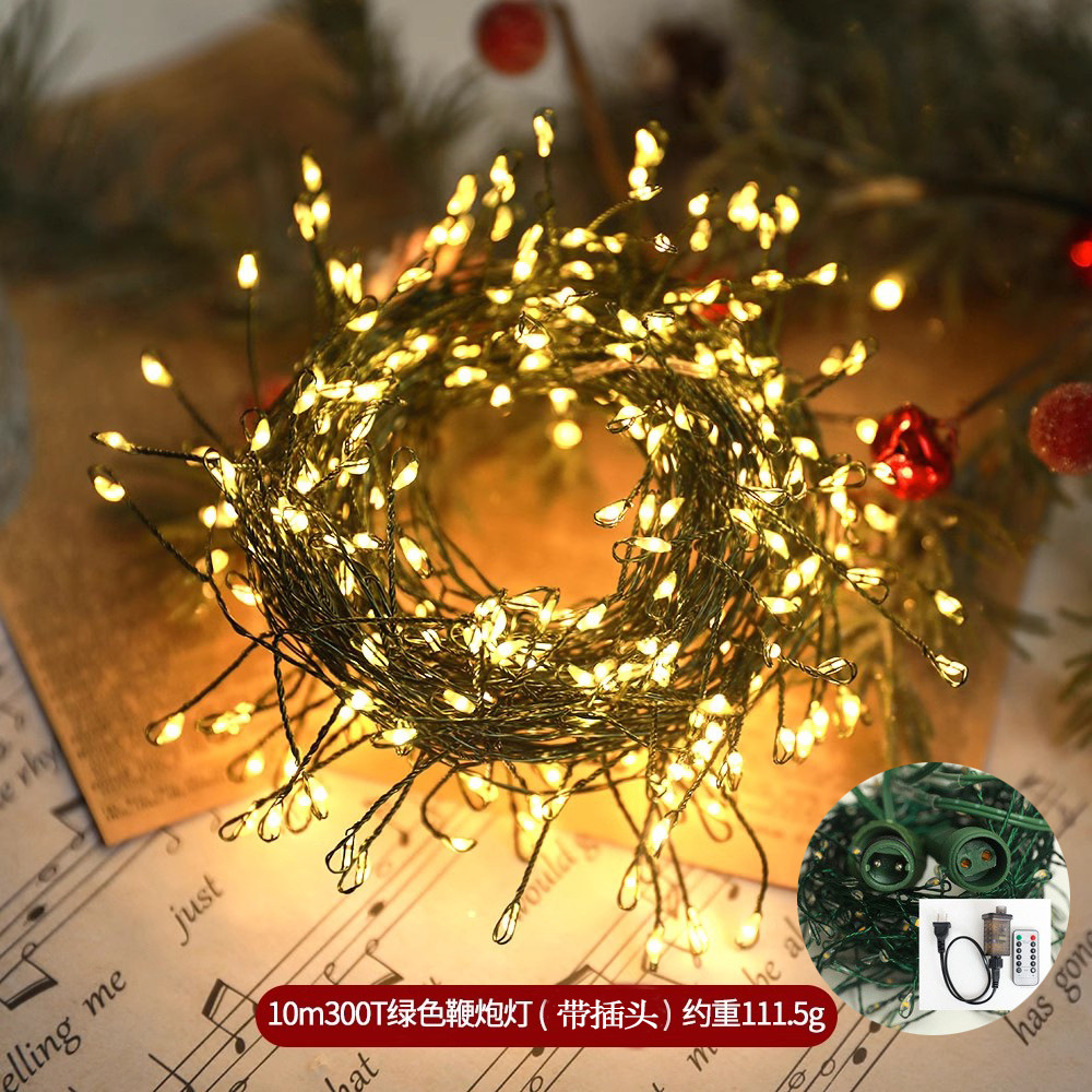 Decoraciones de Navidad LED petardos Luz de alambre de cobre Cadena de luz Línea Verde Navidad Vacaciones de vestir iluminación transfronteriza