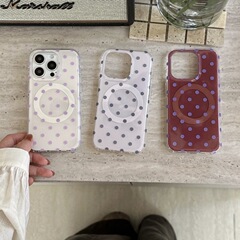 ins韩风磁吸波点适用iphone16Promax苹果15手机壳14p磨砂13新款女