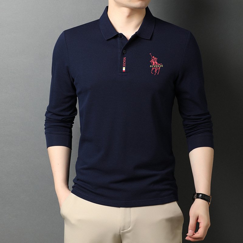 Camiseta de manga larga de los hombres camisa de polo de solapa de color sólido 2023 primavera y otoño bordado de negocios superior camisa de fondo camiseta de los hombres