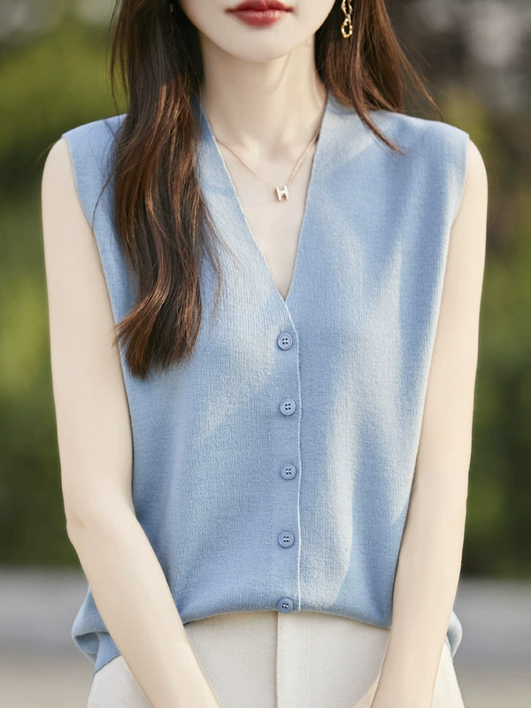 Шерстяной жилет, короткий кардиган, осенний вязаный свитер, V-образный вырез