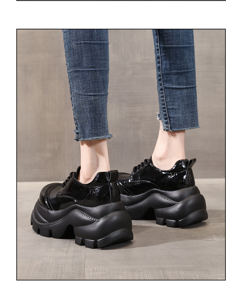 Giày sneaker nữ đế dày tăng chiều cao phong cách Anh Quốc mũi to — màu đen chi tiết 9