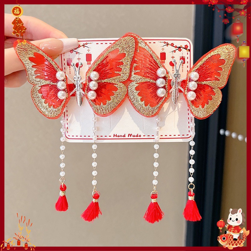 Horquilla Infantil con Borlas Chinas Hecha a Mano para Año Nuevo y Hanfu