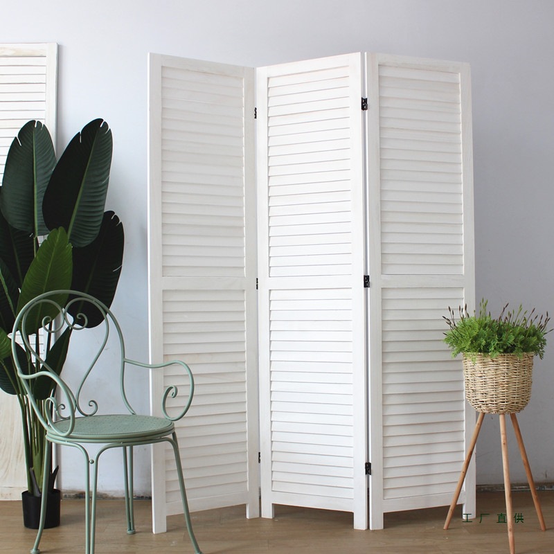 Folding Mobile Louver Screen, Fashionable, Simple and Modern Living Room, Bedroom, Clothing Store, Retro Solid Wood Decorative Partition
