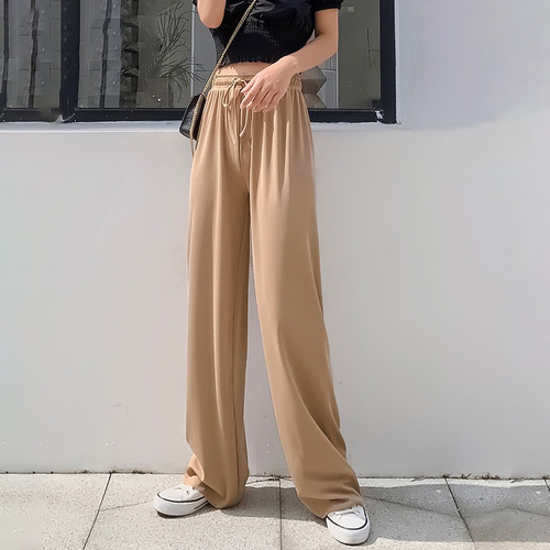 Ice silk wide leg pants for women summer thin 2024 new high waist drape slim straight leg loose floor mopping casual pants