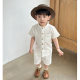 Korean Boys Summer Suit 2025 New Little Boy New Chinoiserie Pure Color Stand-Up Collar Shirt Short-Sleeved Shorts Two-Piece Set