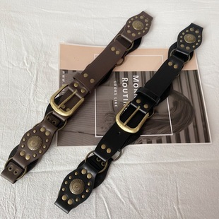 Denim metal polyurethane retro belt, decorations, 2 carat