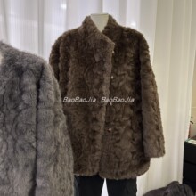 韩系高级感小湖羊立领中长外套女2025冬季新款皮毛一体毛毛大衣