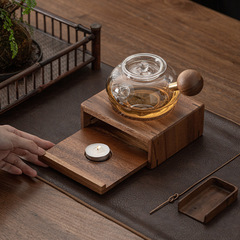 新型胡桃木明火温茶台加熱温茶器台座ろうそく煮温茶炉保ホテル焼き茶
