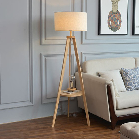 Floor Lamp Next to the Sofa, Solid Wood, American Retro Style, Bedroom Bedside Table, Integrated Shelf, Table Lamp, Floor Lamp, Smart