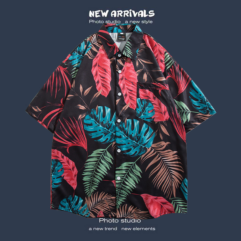 Camisa floral de manga corta Estilo de Hong Kong estilo retro de vetiver Estilo coreano moda guapo camisa de hombres y mujeres de moda y top de hadas