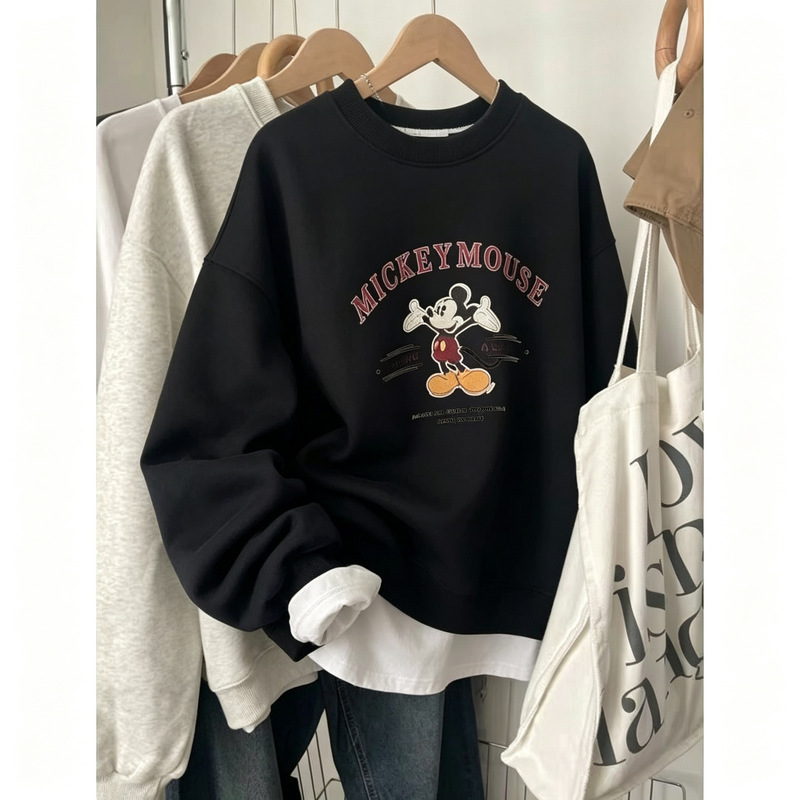 Heavy-duty sweatshirt for women, featuring a unique design, suitable for export and cross-border sales, with a European and American cartoon Mickey Mouse theme, 2026 new style, fleece-lined and thickened for added warmth Heavy-duty sweatshirt for women, featuring a unique design, suitable for export and cross-border sales, with a European and American cartoon Mickey Mouse theme, 2026 new style, fleece-lined and thickened for added warmth