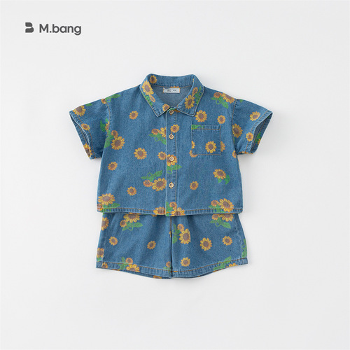 INSbobo2024 Summer Casual Boys and Girls Denim Sunflower Suit Children's Suit Children's XT82054