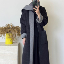 2025年新款双面羊绒羊毛大衣加长款显瘦气质简约高级带围巾外套女