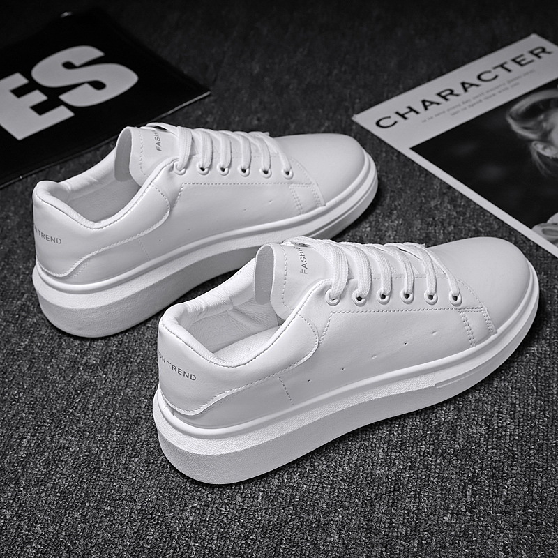 Men's Casual Sneakers White Platform Low Top Leather Trainers_voghion.com