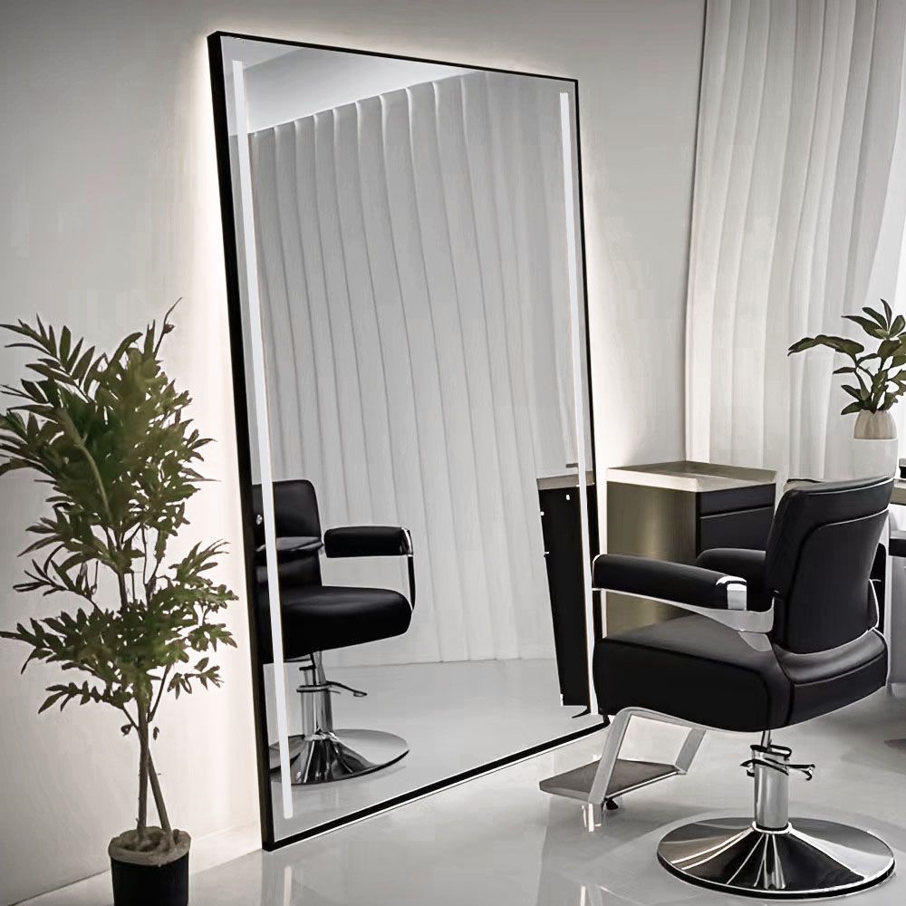 Barbería espejo salón especial de corte de pelo piso salón de espejo mesa de aleación de aluminio simple y doble cara con lámpara espejo barbería