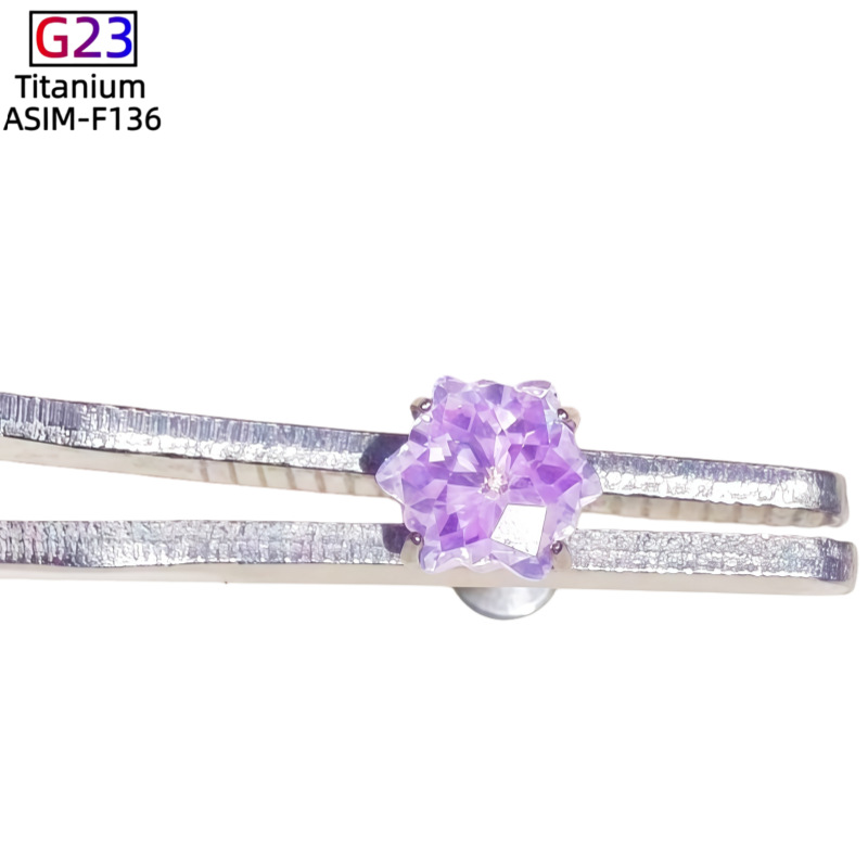 Christmas Snowflake CZ Ear Bone Nail - F136 Titanium Four-Claw Setting Earring for Cartilage Piercing detail image 7