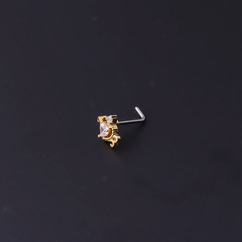 Titanium Steel Screw Rod Nose Stud Micro-Inlaid Horse Eye Heart Shape Zircon Fashion Nose Studs
