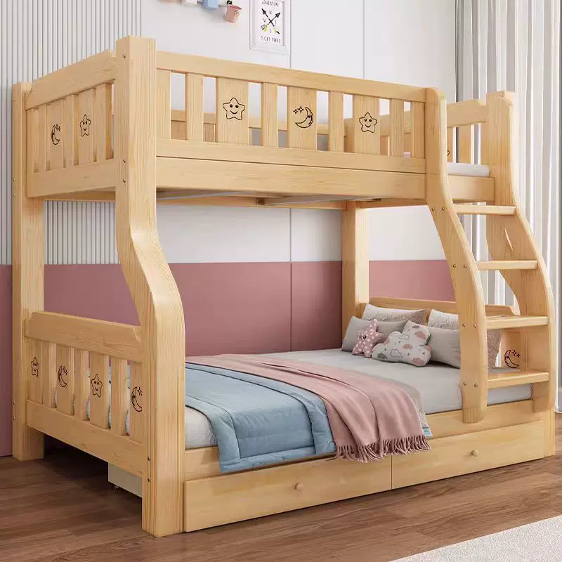 实木上下床双层床两层高低床双人床上床下桌小户型儿童床床子母床