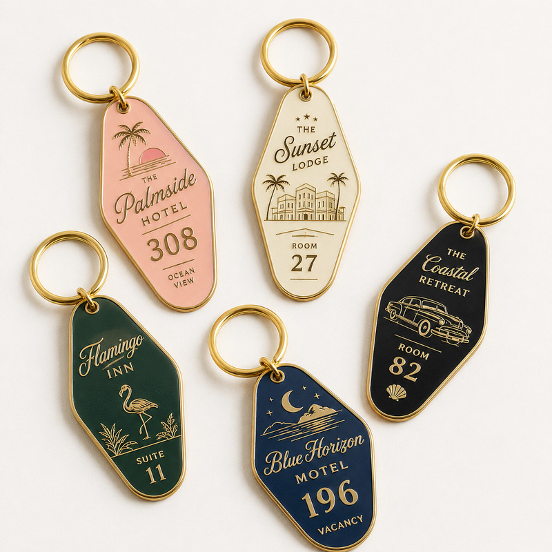 Retro Hotel Metal Keychain Custom Homestay Hotel Room Card Keychain Beach Style Creative Pendant Decoration