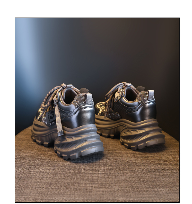 Giày sneaker nữ đế dày tăng chiều cao đính đá pha lê phong cách thể thao — màu đen chi tiết 20