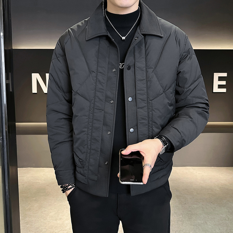 Doudoune courte chaude à capuche en toile de canard blanc, col rabattu, collection hiver 2025 pour hommes et jeunes. Vêtements d'extérieur._voghion.com