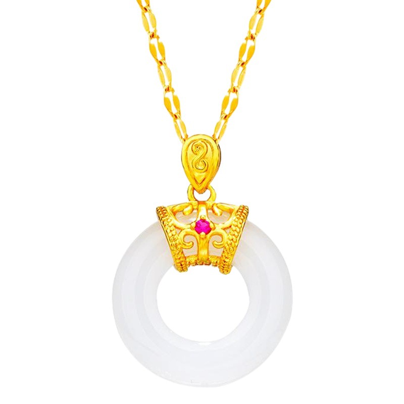 Luz de lujo imitación 24K oro incrustaciones hebilla de seguridad imitación Calcedonia colgante moda femenina online rojo vivo Tailandia viejo oro al por mayor