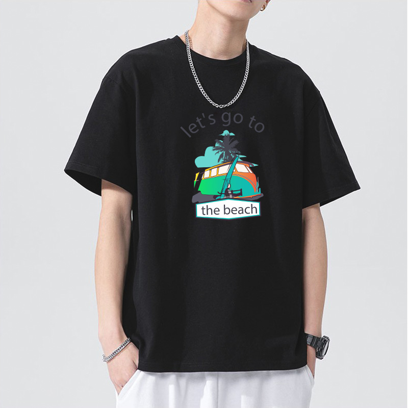 Camiseta de manga corta de los hombres de algodón de manga corta pie 230G pesada suelta marca de moda verano cuello redondo Camiseta de los hombres