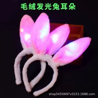 新款发光毛绒兔耳朵带灯发箍羽毛头饰活动猫耳朵夜市地摊热卖批发