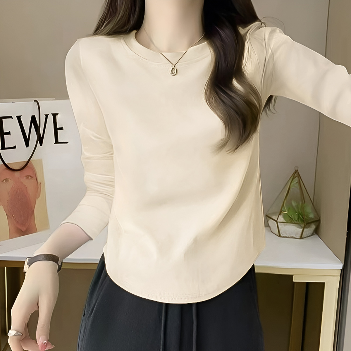 250克圆领罗纹弹力德绒打底衫品质重工上衣内搭纯色空白版T恤女装