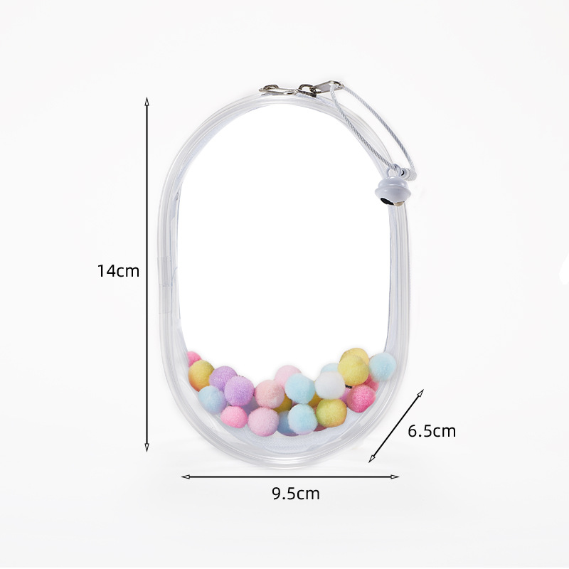 Thickened—large [14cm] oval—transparent [bag + coil bell + hair ball]