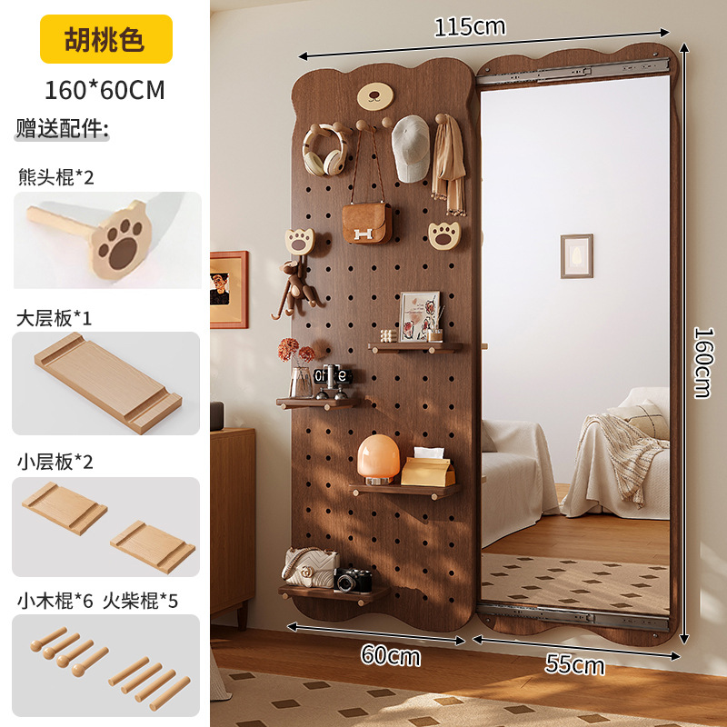 Espejo de vestir de madera sólida detrás de la puerta de madera sólida del dormitorio estante de cabecera de la cama en la pared deslizante del espejo de cuerpo entero en el portal