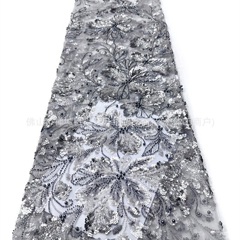 Flores grandes tejidos de malla de cuentas de clavos pesados mezclados color sequela perla bordada vestido de noche vestido de boda image 6