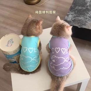Kitten Clothes Pet Summer Cute Bear Printed Thin Vest Gold Gradual Short Blue Cat Breathable Vest