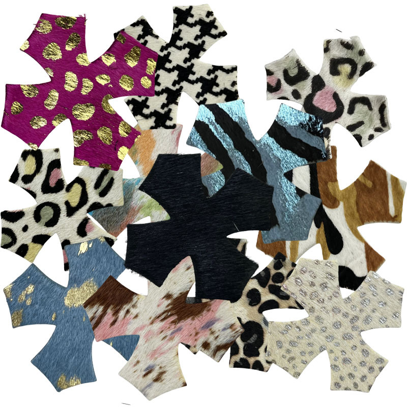 6.2*6.2cm马牛毛补丁贴十字架皮标小号皮标真皮真毛多颜色