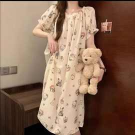 2025夏季云朵棉helloKitty印花家居服睡衣橡皮筋衣领睡裙-无胸垫