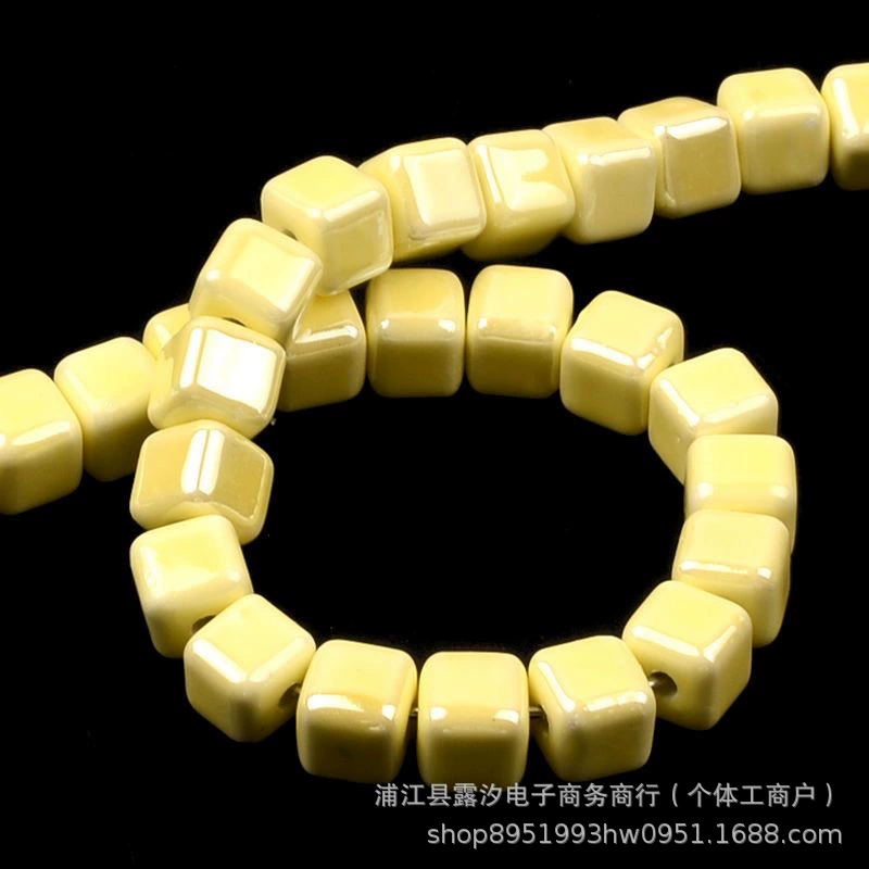 Handmade Ceramic Square Beads, 6/8/10 mm Polished Glazed Cubes for Necklace & Bracelet