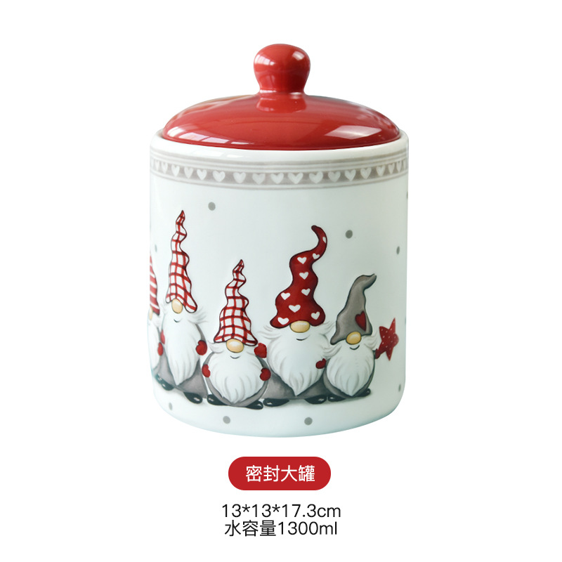 Esmalte cubiertos de color mayorista y minorista Navidad cerámica redonda gran lata de almacenamiento lata de cocina lata de almacenamiento