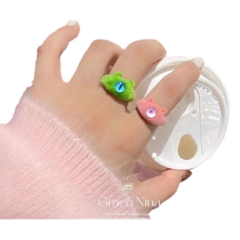 Colorful! Autumn and Winter flocking monster ring Women's niche design ring atmosphere couple index finger ring