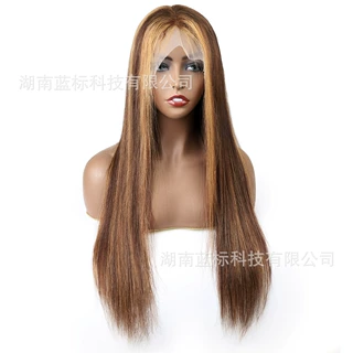 电商外贸款 女中分蕾丝编织 欧美真人发 钢琴色长直发 hair wig