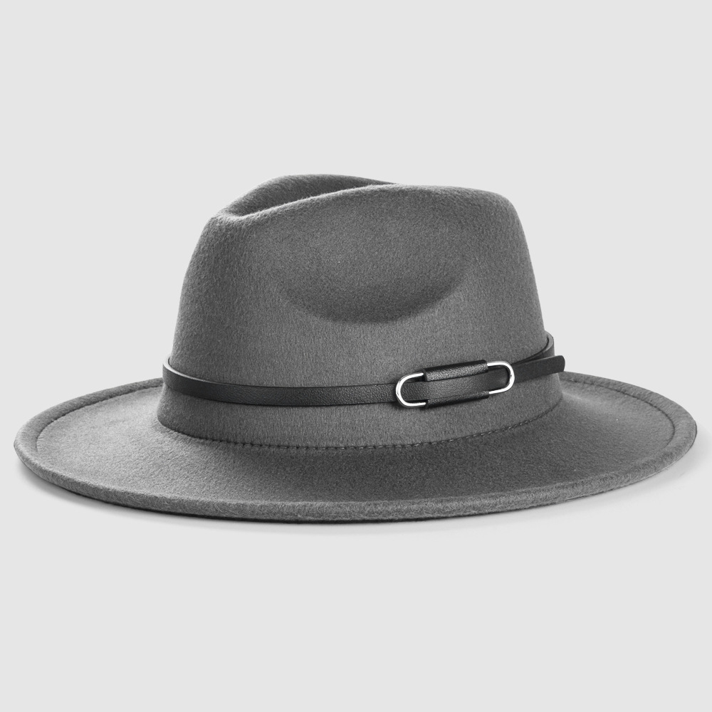 Basic Style Cross-border Exclusively Retro Woolen Hats For Belt Accessories Felt Hat Simple Big Brim Jazz Hat