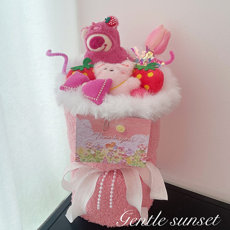 Envío de evento del Día de San Valentín chino, cumpleaños de niña, oso de fresa, casa de muñecas, ramo de muñecas, regalo de cumpleaños de mejor amigo