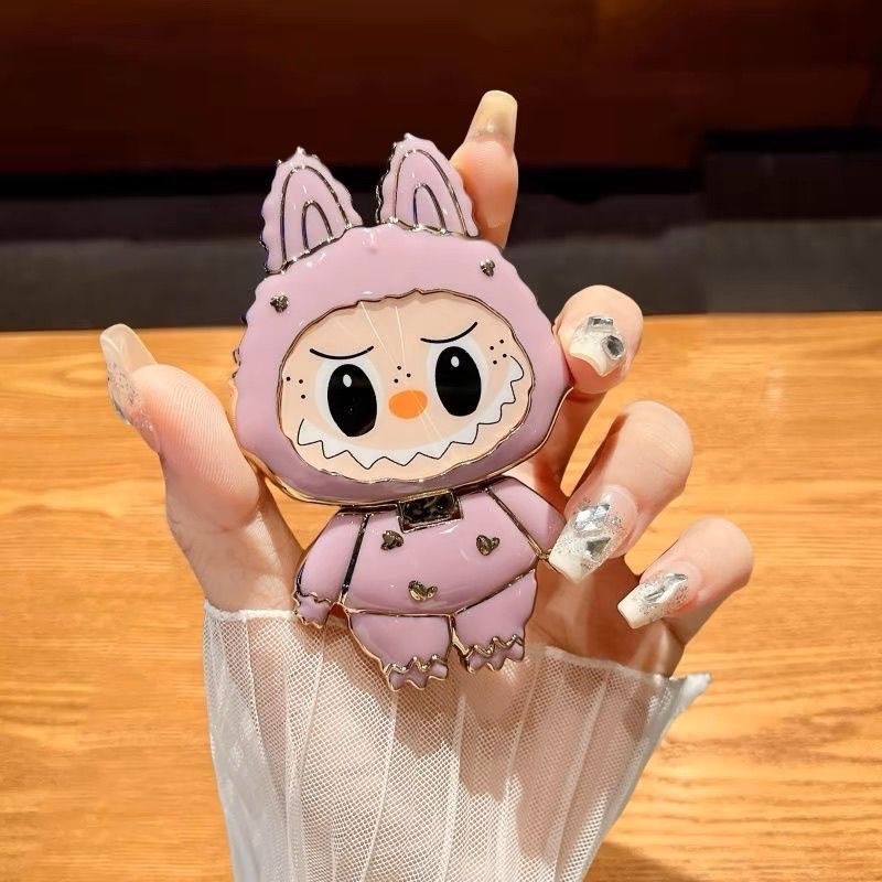 Labubu 漫画かわいい携帯電話ホルダー化粧鏡ホルダーミラー携帯電話ホルダー回転可能折りたたみ|undefined