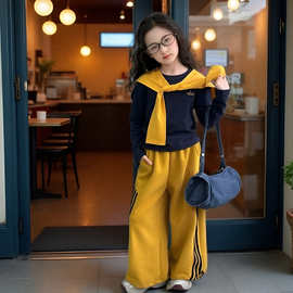 女童卫衣套装秋装2026新款儿童洋气女孩披肩打底衫阔腿裤三件套潮