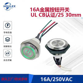 大电流16A平头LED灯防水防尘金属按钮开关PBM-D25/30 Series