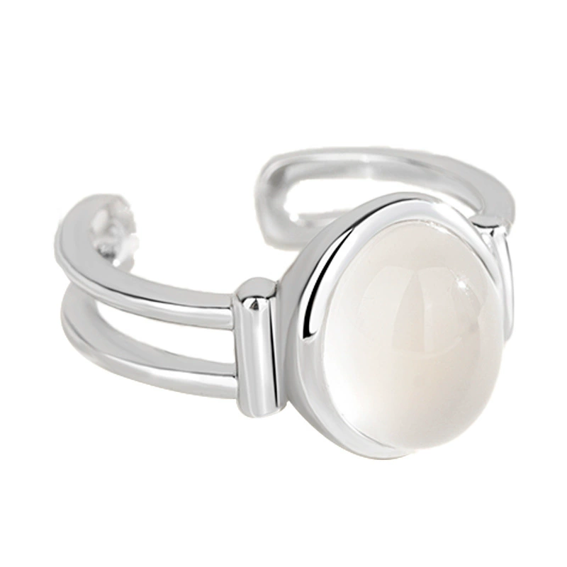 Small design ring white jade, silver 925 sample, trend of season, internet celebrity