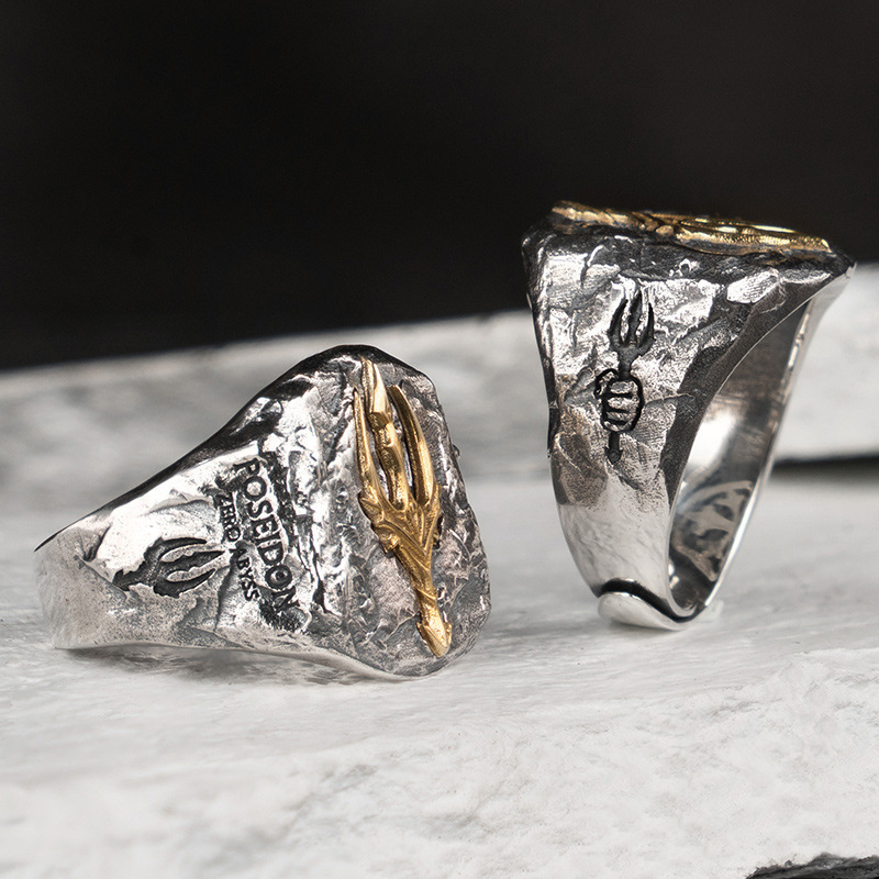 Retro Men's Trident Ring Poseidon Style Stainless Steel Band_voghion.com
