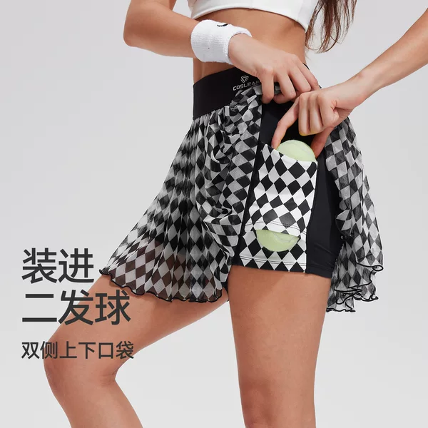 Summer anti-exposure fitness casual short skirt, new quick-dry, non-sweaty running sports tennis mesh half skirt