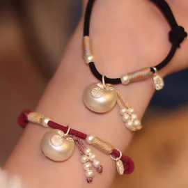 足银999喜乐福星纯银红绳男女手链新中式小众国风编绳本命年礼物